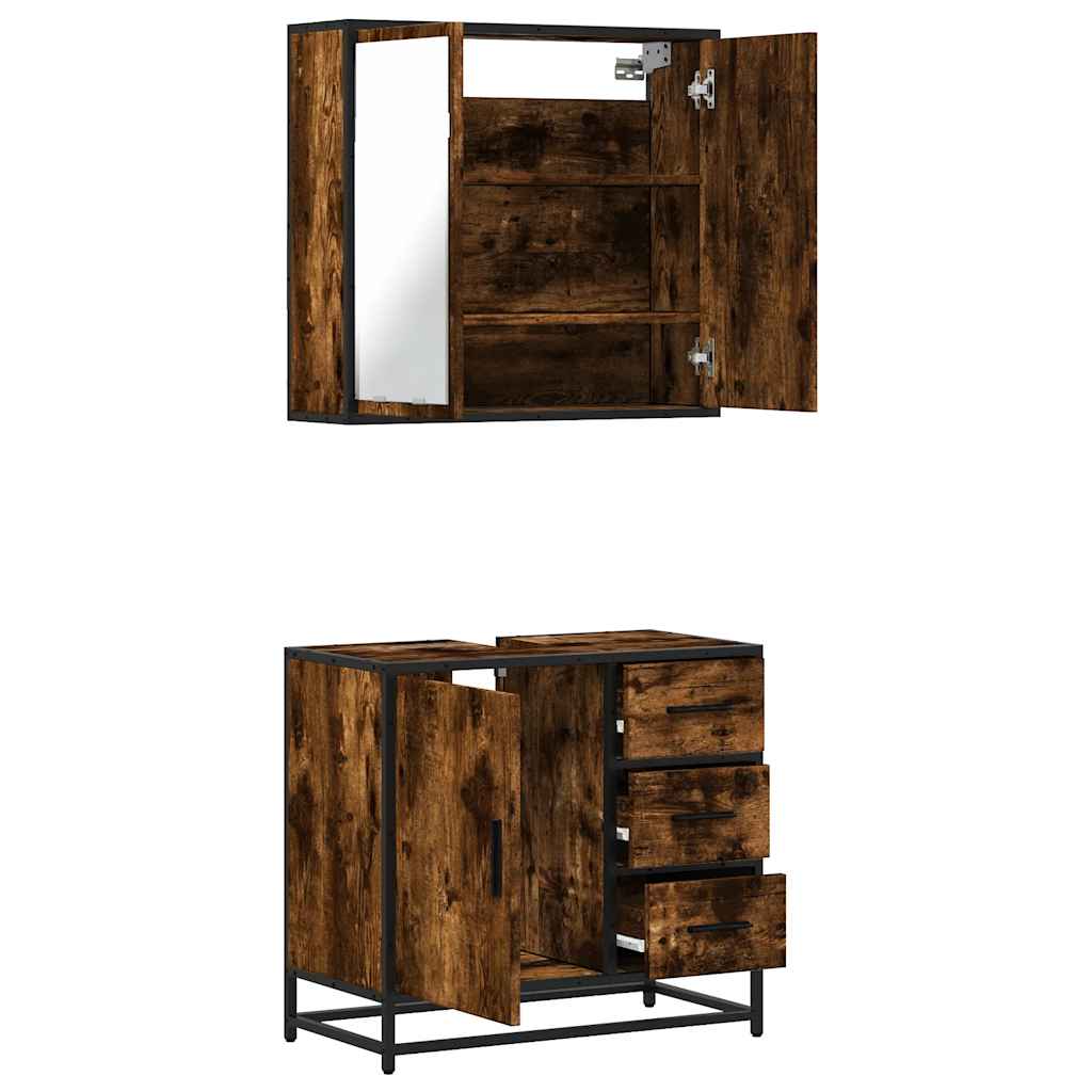 Set Mobili da Bagno 2 pz Rovere Fumo in Legno Multistrato | homemem39