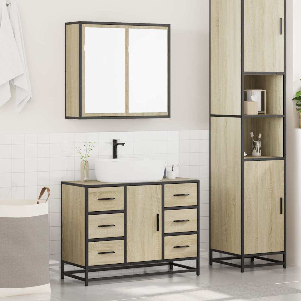 Set Mobili da Bagno 2 pz Rovere Sonoma in Legno Multistrato
