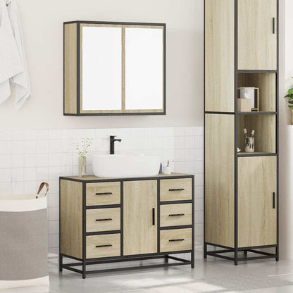 Set Mobili da Bagno 2 pz Rovere Sonoma in Legno Multistrato