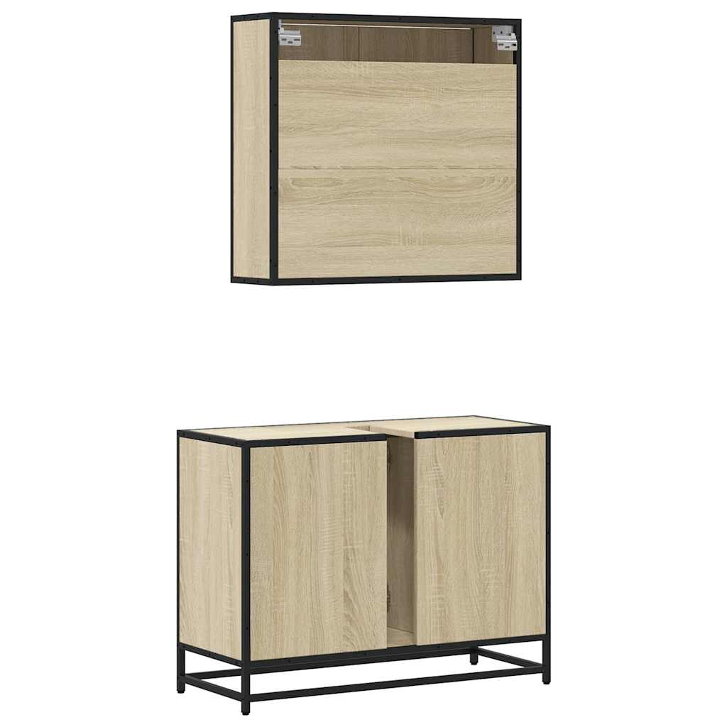 Set Mobili da Bagno 2 pz Rovere Sonoma in Legno Multistrato
