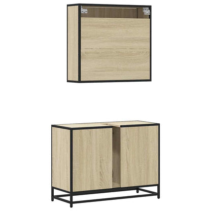 Set Mobili da Bagno 2 pz Rovere Sonoma in Legno Multistrato