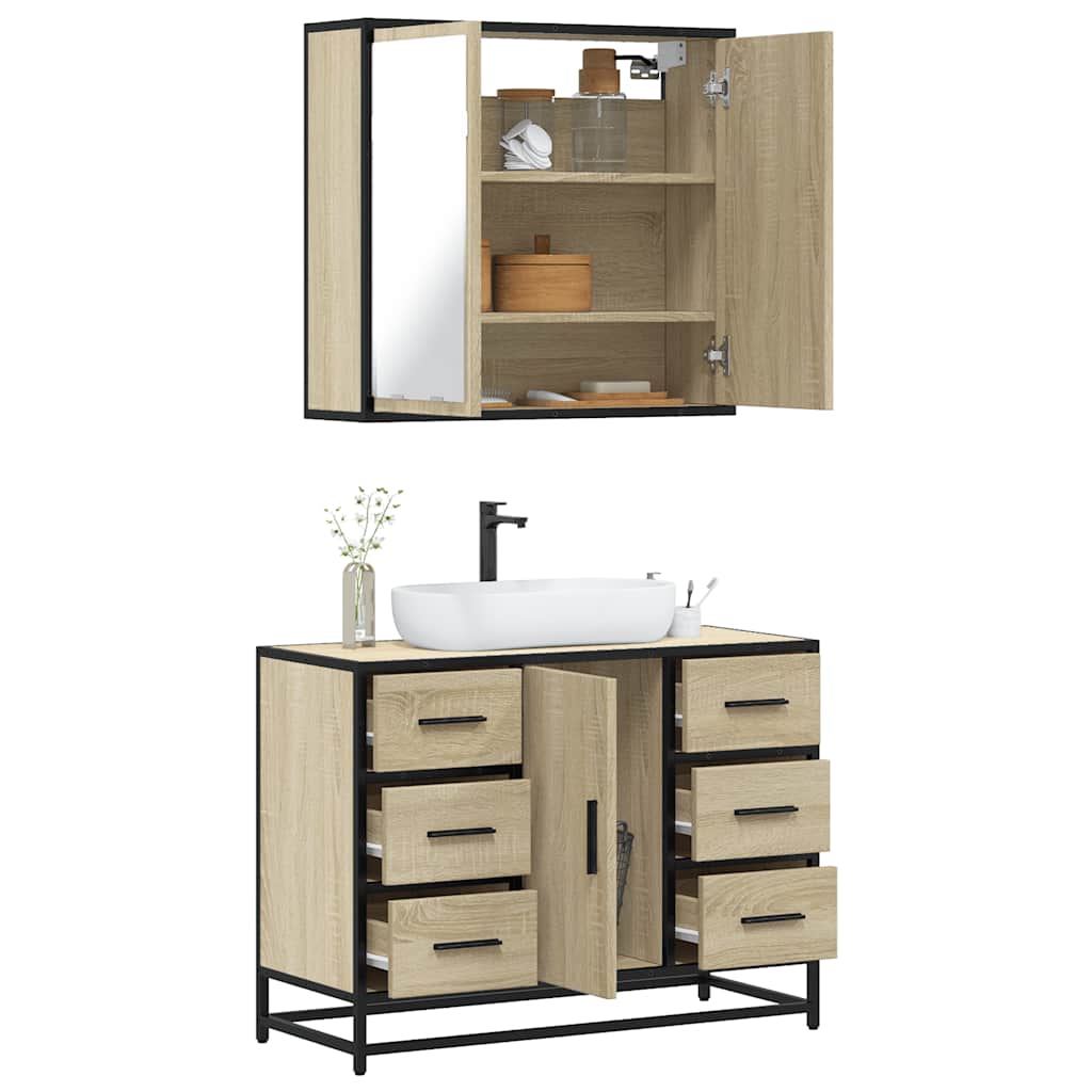Set Mobili da Bagno 2 pz Rovere Sonoma in Legno Multistrato