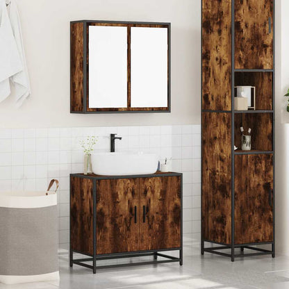 Set Mobili da Bagno 2 pz Rovere Fumo in Legno Multistrato | homemem39