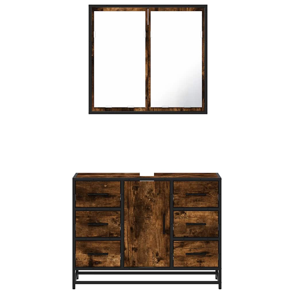Set Mobili da Bagno 2 pz Rovere Fumo in Legno Multistrato | homemem39