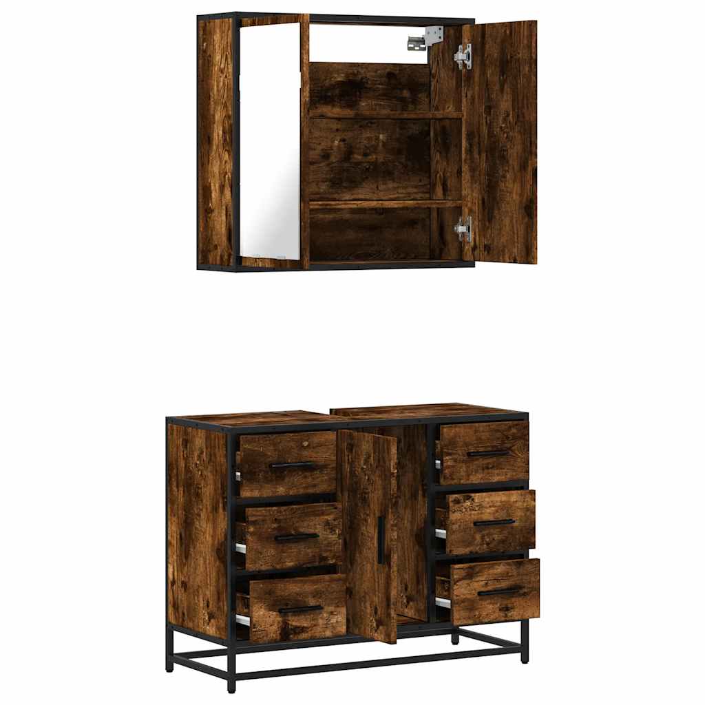 Set Mobili da Bagno 2 pz Rovere Fumo in Legno Multistrato | homemem39