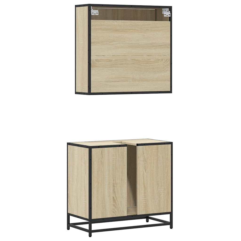 Set Mobili da Bagno 2 pz Rovere Sonoma in Legno Multistrato | homemem39