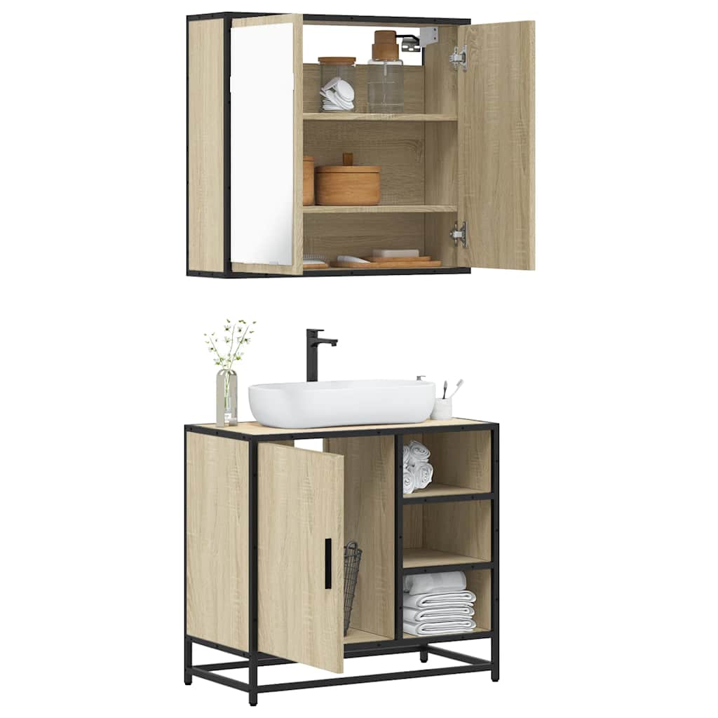 Set Mobili da Bagno 2 pz Rovere Sonoma in Legno Multistrato | homemem39