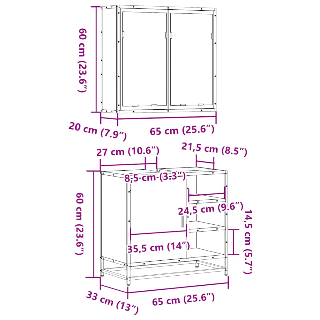 Set Mobili da Bagno 2 pz Rovere Fumo in Legno Multistrato | homemem39