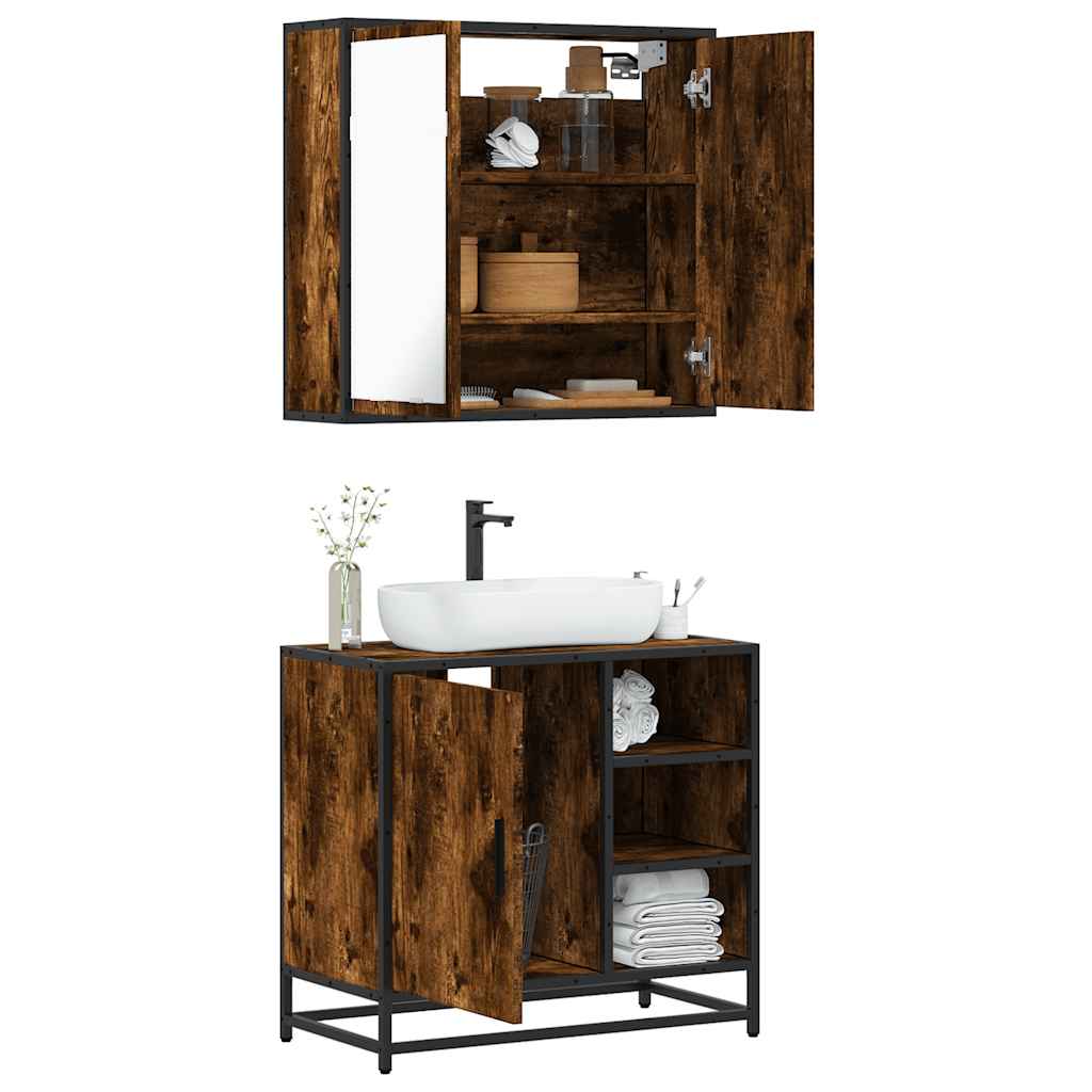 Set Mobili da Bagno 2 pz Rovere Fumo in Legno Multistrato | homemem39