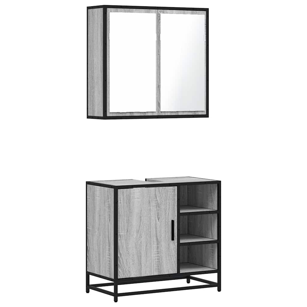 Set Mobili da Bagno 2 pz Grigio Sonoma in Legno Multistrato | homemem39