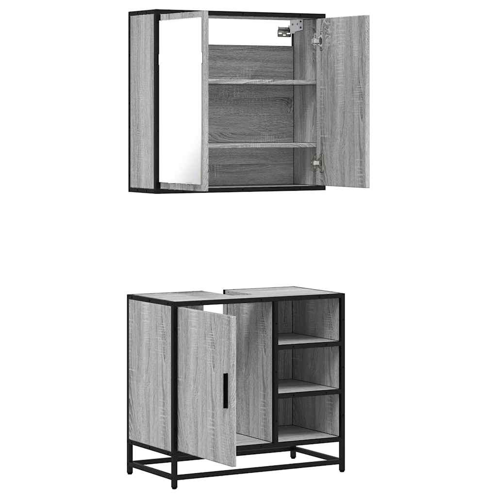 Set Mobili da Bagno 2 pz Grigio Sonoma in Legno Multistrato | homemem39