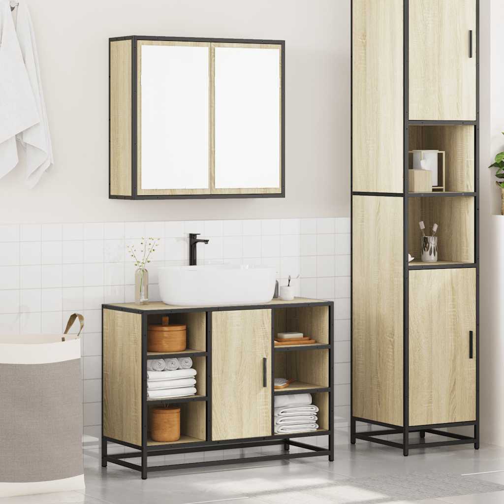 Set Mobili da Bagno 2 pz Rovere Sonoma in Legno Multistrato | homemem39