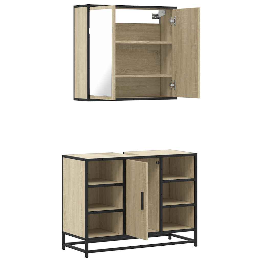 Set Mobili da Bagno 2 pz Rovere Sonoma in Legno Multistrato | homemem39