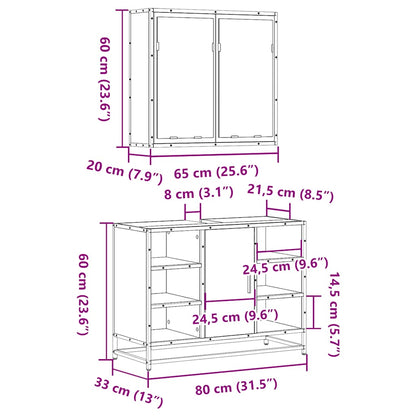 Set Mobili da Bagno 2 pz Rovere Sonoma in Legno Multistrato | homemem39