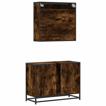 Set Mobili da Bagno 2 pz Rovere Fumo in Legno Multistrato | homemem39