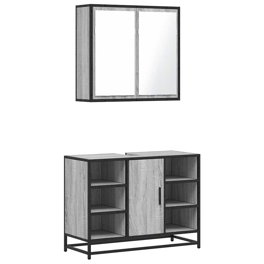 Set Mobili da Bagno 2 pz Grigio Sonoma in Legno Multistrato | homemem39