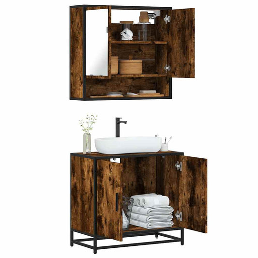 Set Mobili da Bagno 2 pz Rovere Fumo in Legno Multistrato | homemem39
