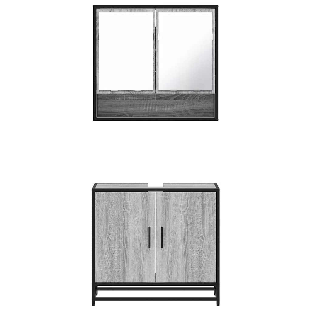Set Mobili da Bagno 2 pz Grigio Sonoma in Legno Multistrato | homemem39