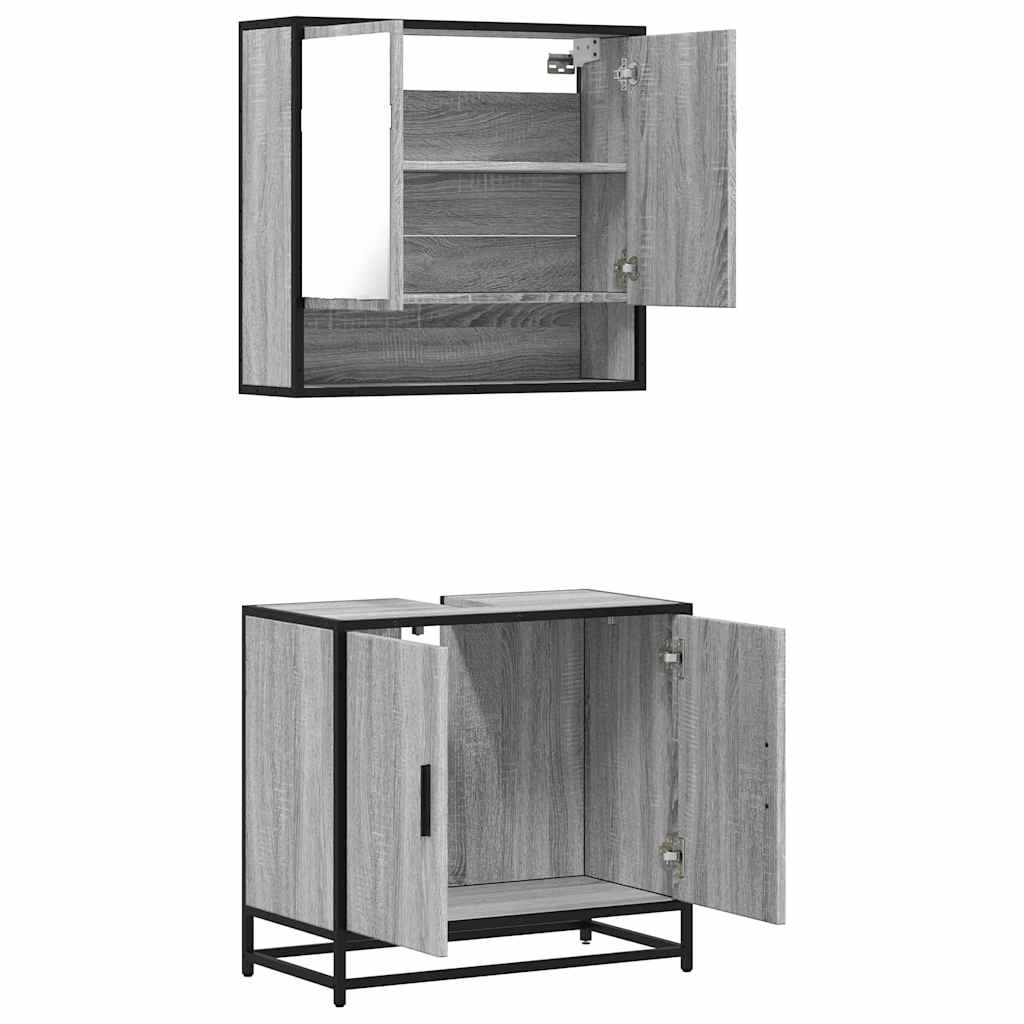 Set Mobili da Bagno 2 pz Grigio Sonoma in Legno Multistrato | homemem39