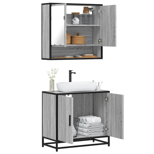 Set Mobili da Bagno 2 pz Grigio Sonoma in Legno Multistrato | homemem39