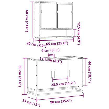 Set Mobili da Bagno 2 pz Rovere Sonoma in Legno Multistrato | homemem39
