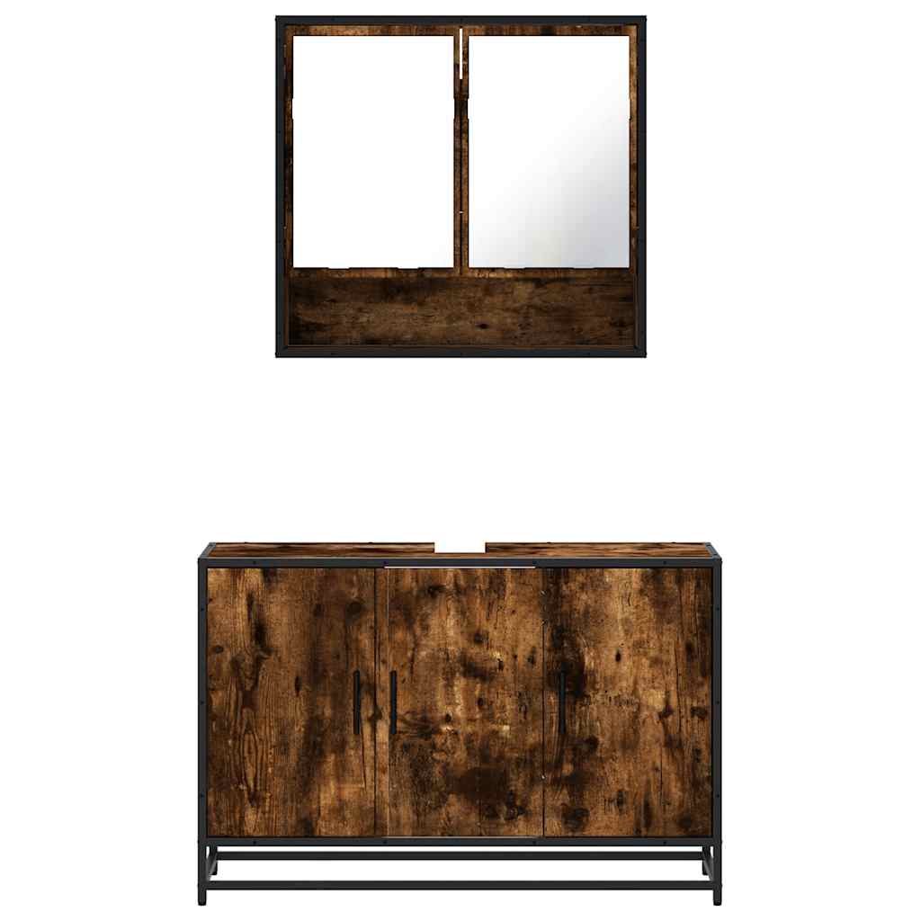 Set Mobili da Bagno 2 pz Rovere Fumo in Legno Multistrato