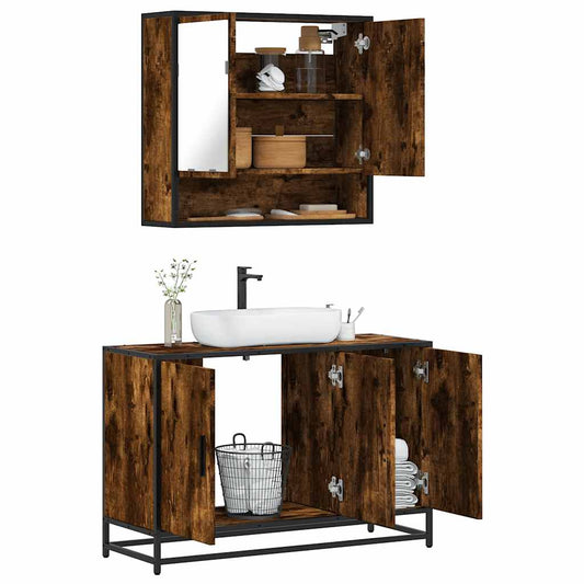 Set Mobili da Bagno 2 pz Rovere Fumo in Legno Multistrato | homemem39