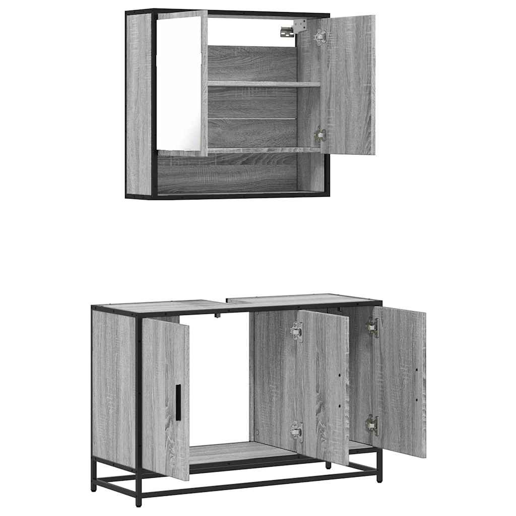 Set Mobili da Bagno 2 pz Grigio Sonoma in Legno Multistrato | homemem39