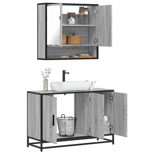 Set Mobili da Bagno 2 pz Grigio Sonoma in Legno Multistrato | homemem39