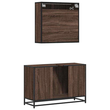 Set Mobili da Bagno 2 pz Rovere Marrone in Legno Multistrato | homemem39