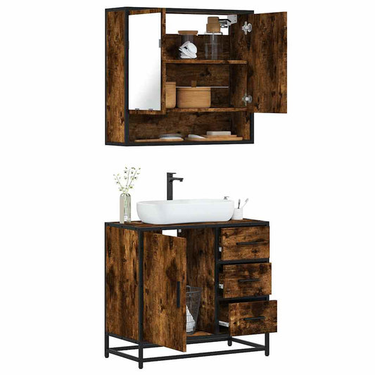 Set Mobili da Bagno 2 pz Rovere Fumo in Legno Multistrato | homemem39
