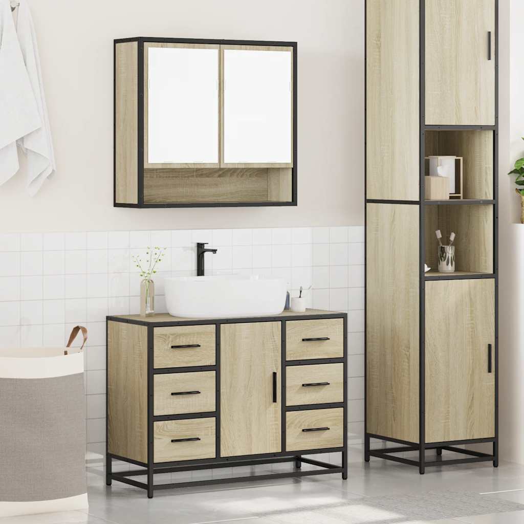 Set Mobili da Bagno 2 pz Rovere Sonoma in Legno Multistrato