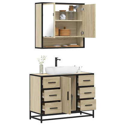 Set Mobili da Bagno 2 pz Rovere Sonoma in Legno Multistrato