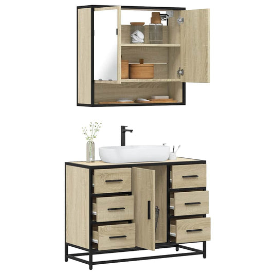 Set Mobili da Bagno 2 pz Rovere Sonoma in Legno Multistrato