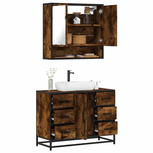 Set Mobili da Bagno 2 pz Rovere Fumo in Legno Multistrato | homemem39
