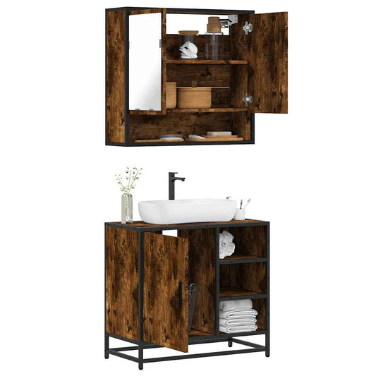 Set Mobili da Bagno 2 pz Rovere Fumo in Legno Multistrato | homemem39