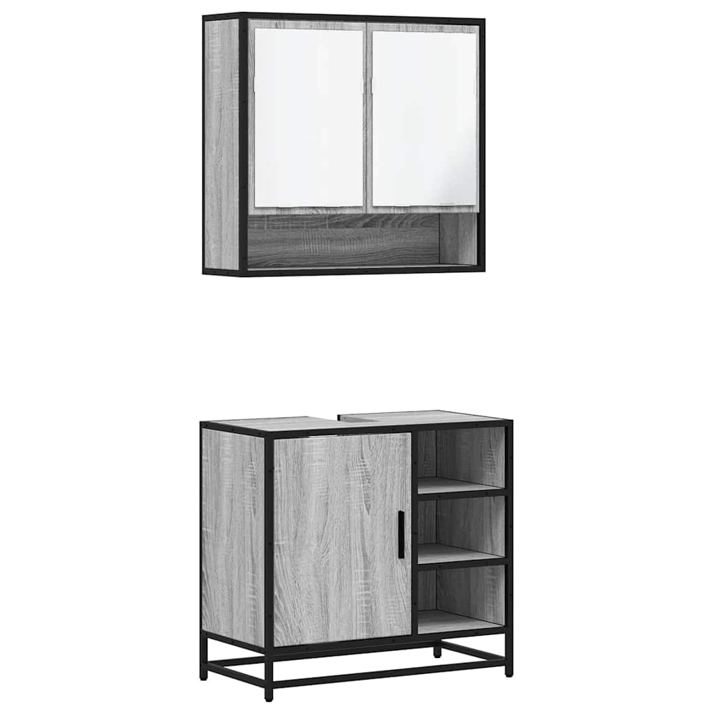 Set Mobili da Bagno 2 pz Grigio Sonoma in Legno Multistrato | homemem39