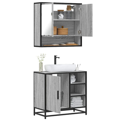 Set Mobili da Bagno 2 pz Grigio Sonoma in Legno Multistrato | homemem39