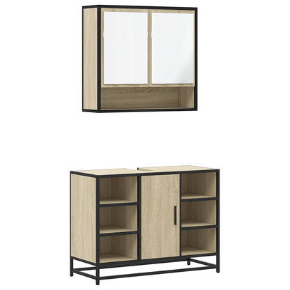 Set Mobili da Bagno 2 pz Rovere Sonoma in Legno Multistrato | homemem39