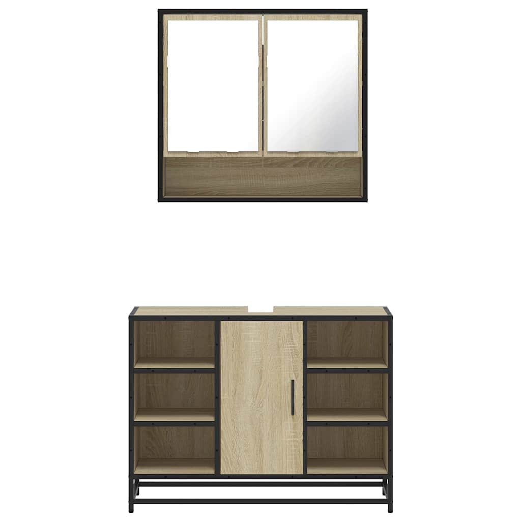Set Mobili da Bagno 2 pz Rovere Sonoma in Legno Multistrato | homemem39