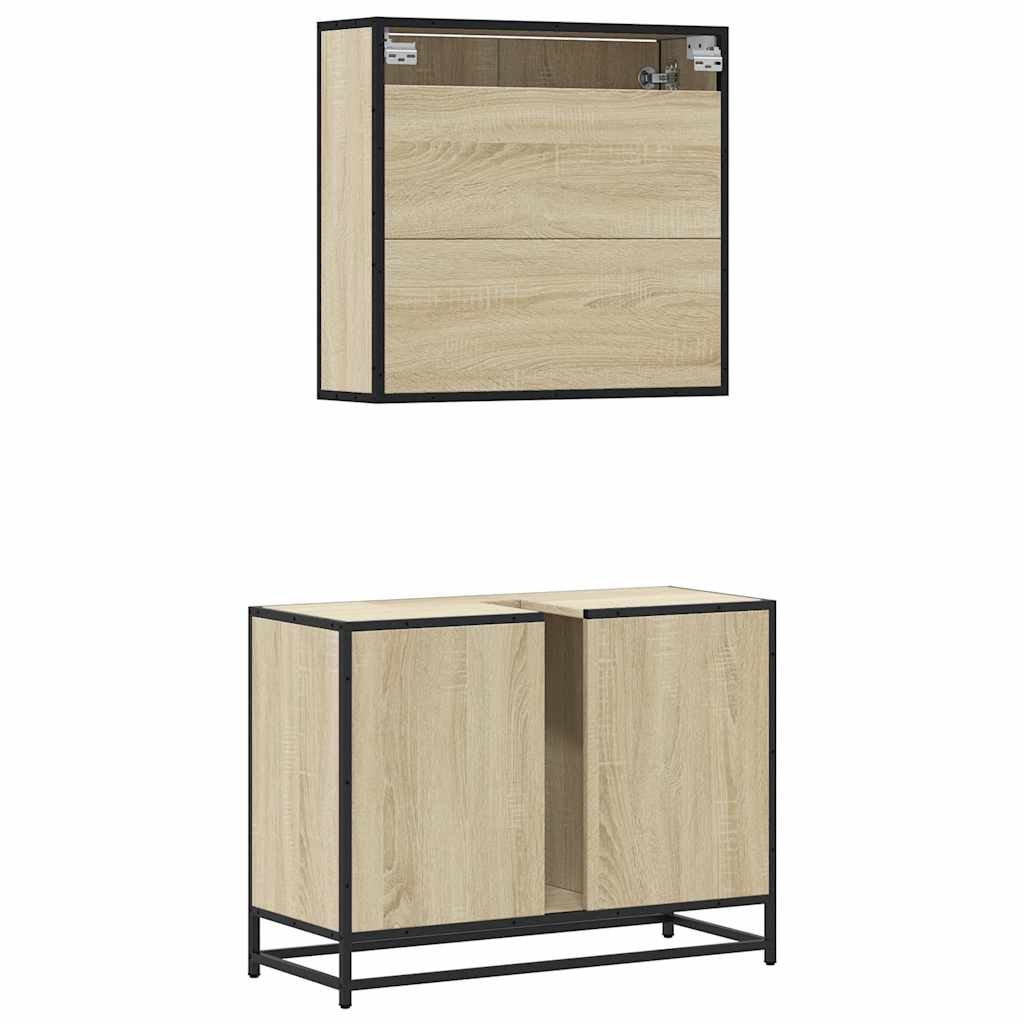 Set Mobili da Bagno 2 pz Rovere Sonoma in Legno Multistrato