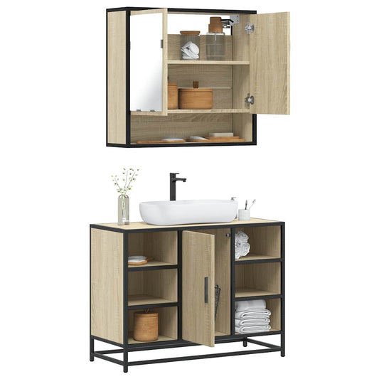 Set Mobili da Bagno 2 pz Rovere Sonoma in Legno Multistrato | homemem39