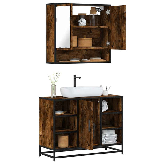 Set Mobili da Bagno 2 pz Rovere Fumo in Legno Multistrato | homemem39