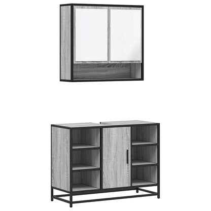 Set Mobili da Bagno 2 pz Grigio Sonoma in Legno Multistrato | homemem39