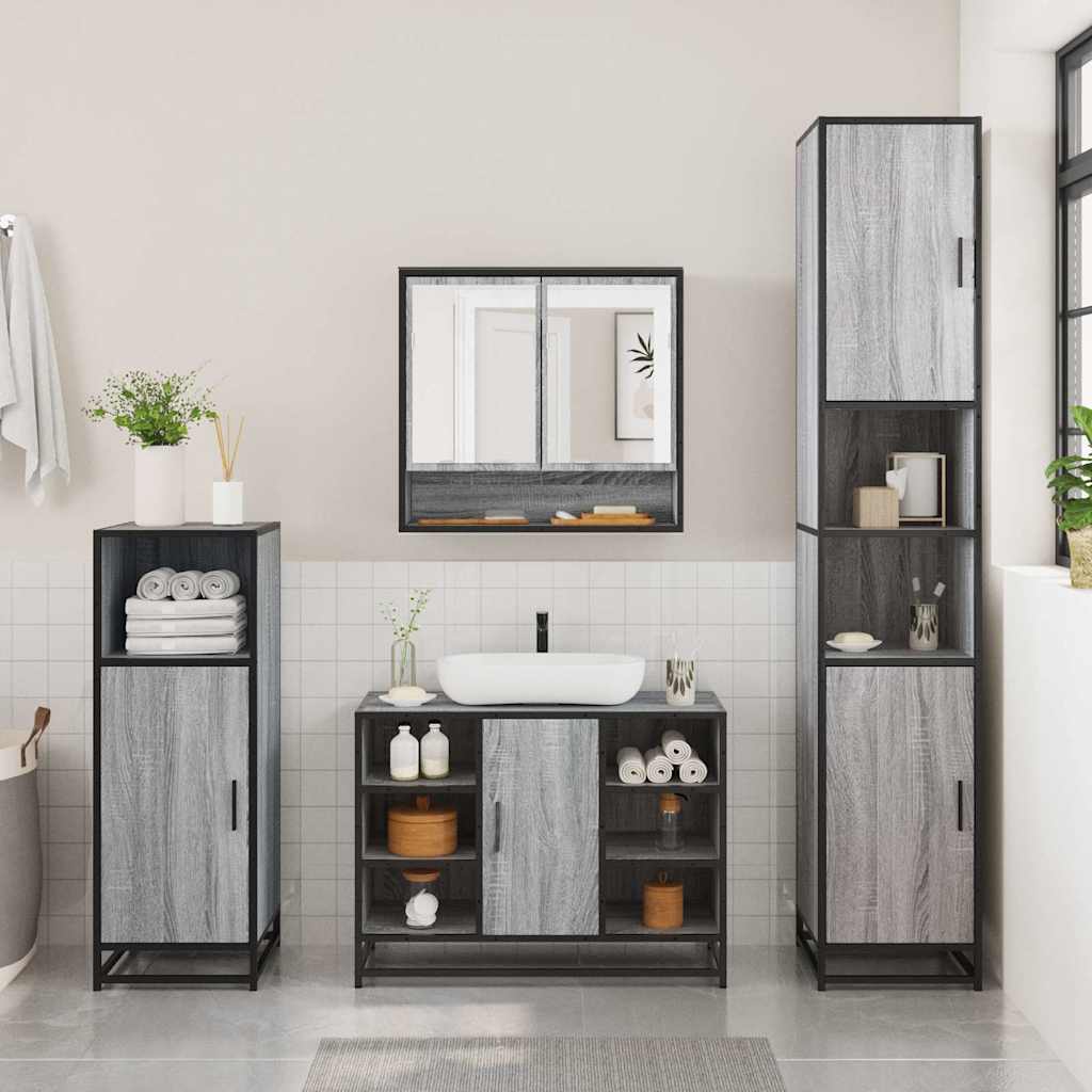 Set Mobili da Bagno 2 pz Grigio Sonoma in Legno Multistrato | homemem39