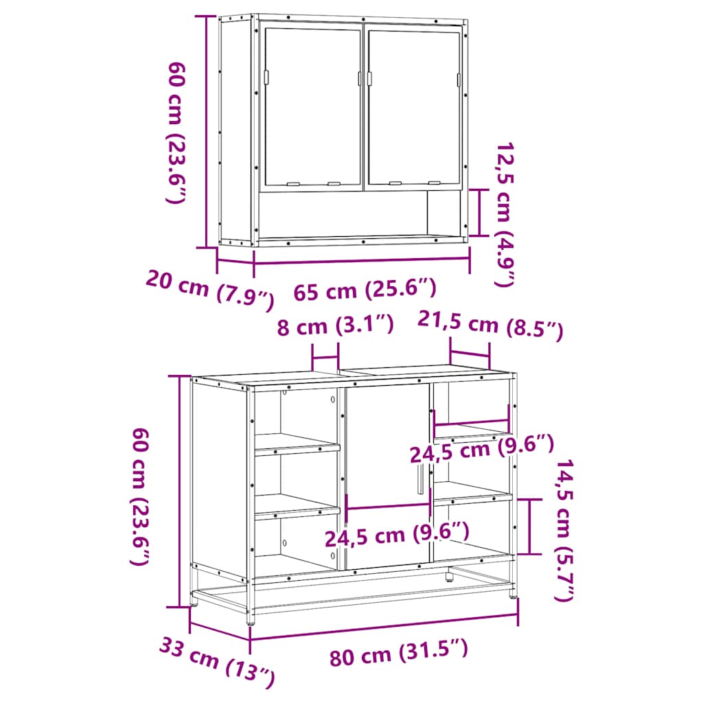 Set Mobili da Bagno 2 pz Grigio Sonoma in Legno Multistrato | homemem39