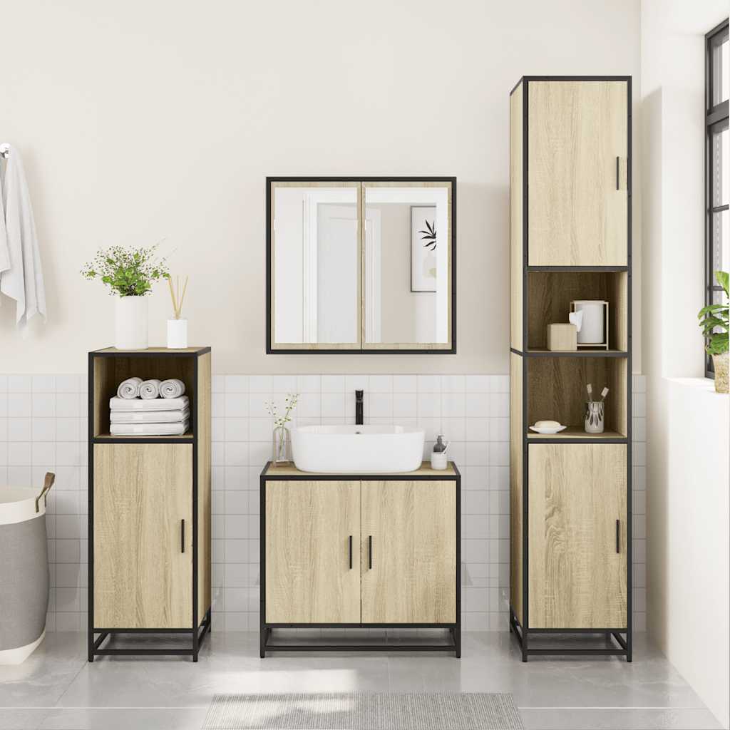 Set Mobili da Bagno 3 pz Rovere Sonoma in Legno Multistrato | homemem39