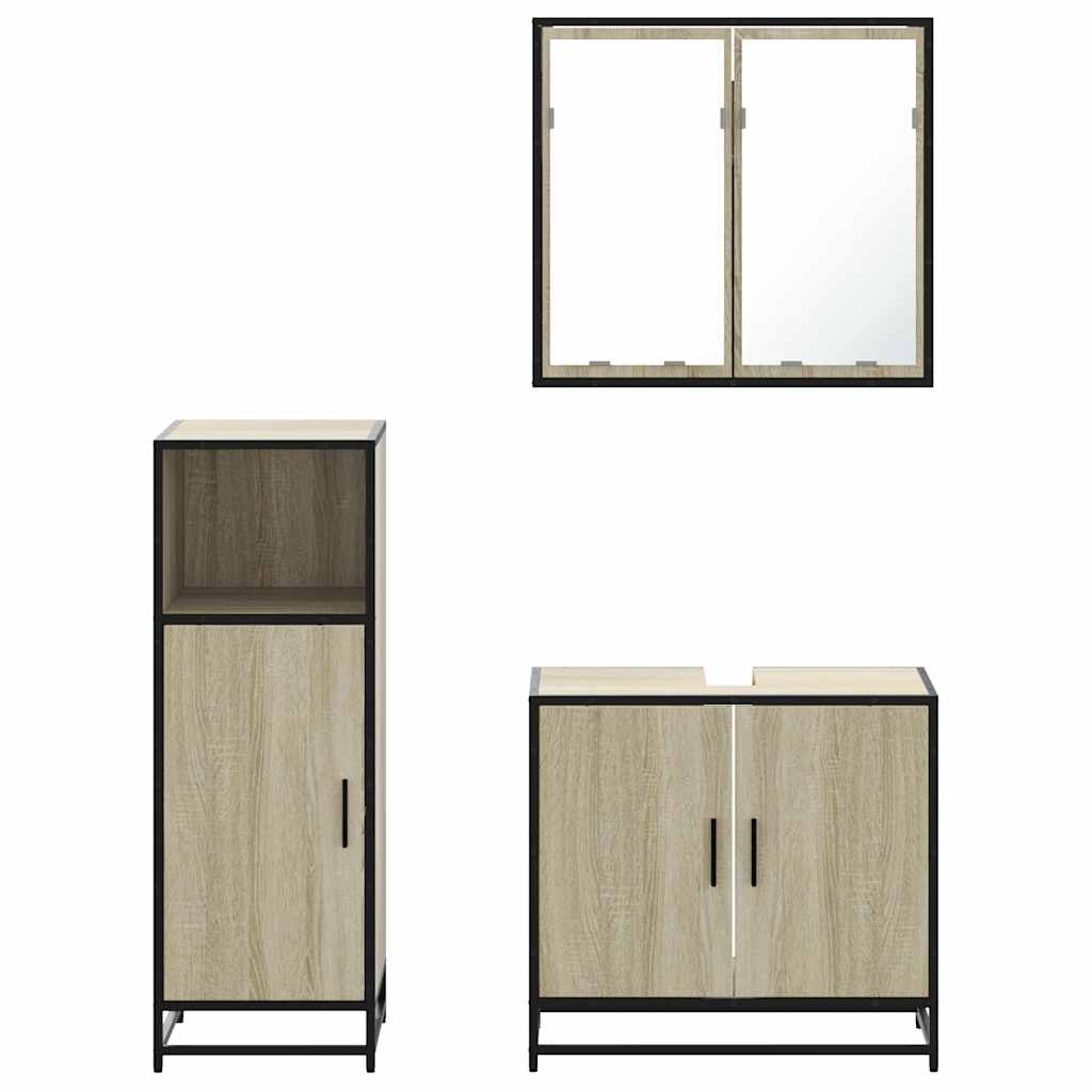 Set Mobili da Bagno 3 pz Rovere Sonoma in Legno Multistrato | homemem39