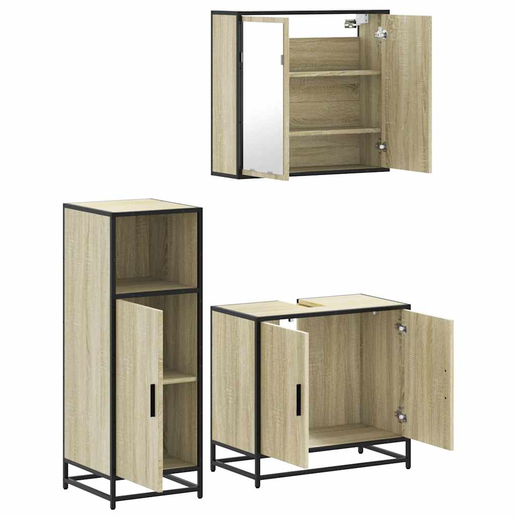 Set Mobili da Bagno 3 pz Rovere Sonoma in Legno Multistrato | homemem39