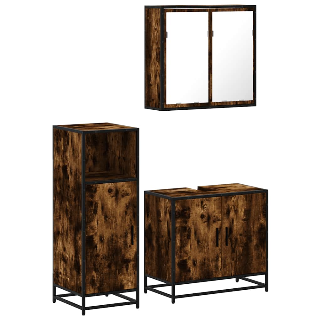 Set Mobili da Bagno 3 pz Rovere Fumo in Legno Multistrato | homemem39